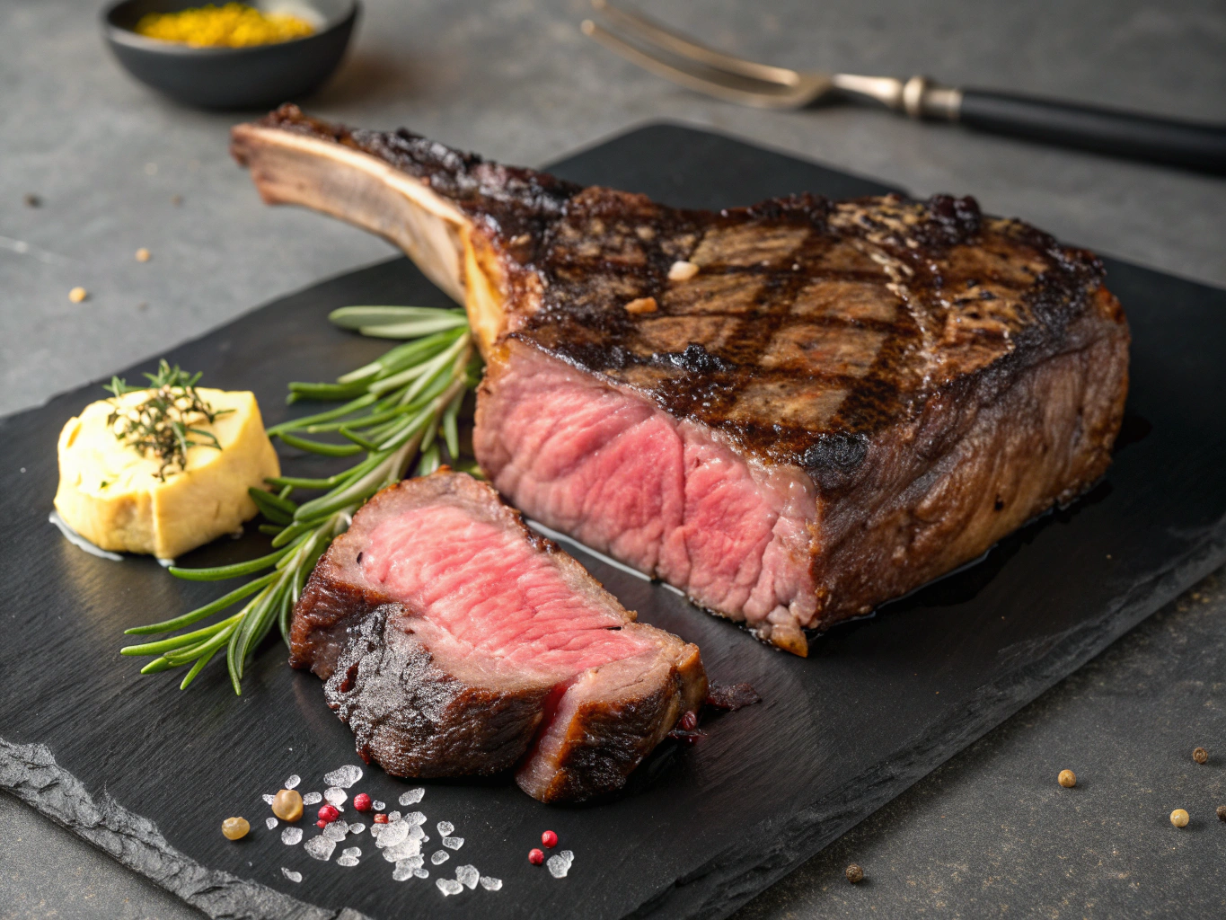 Grilled porterhouse steak over oak embers