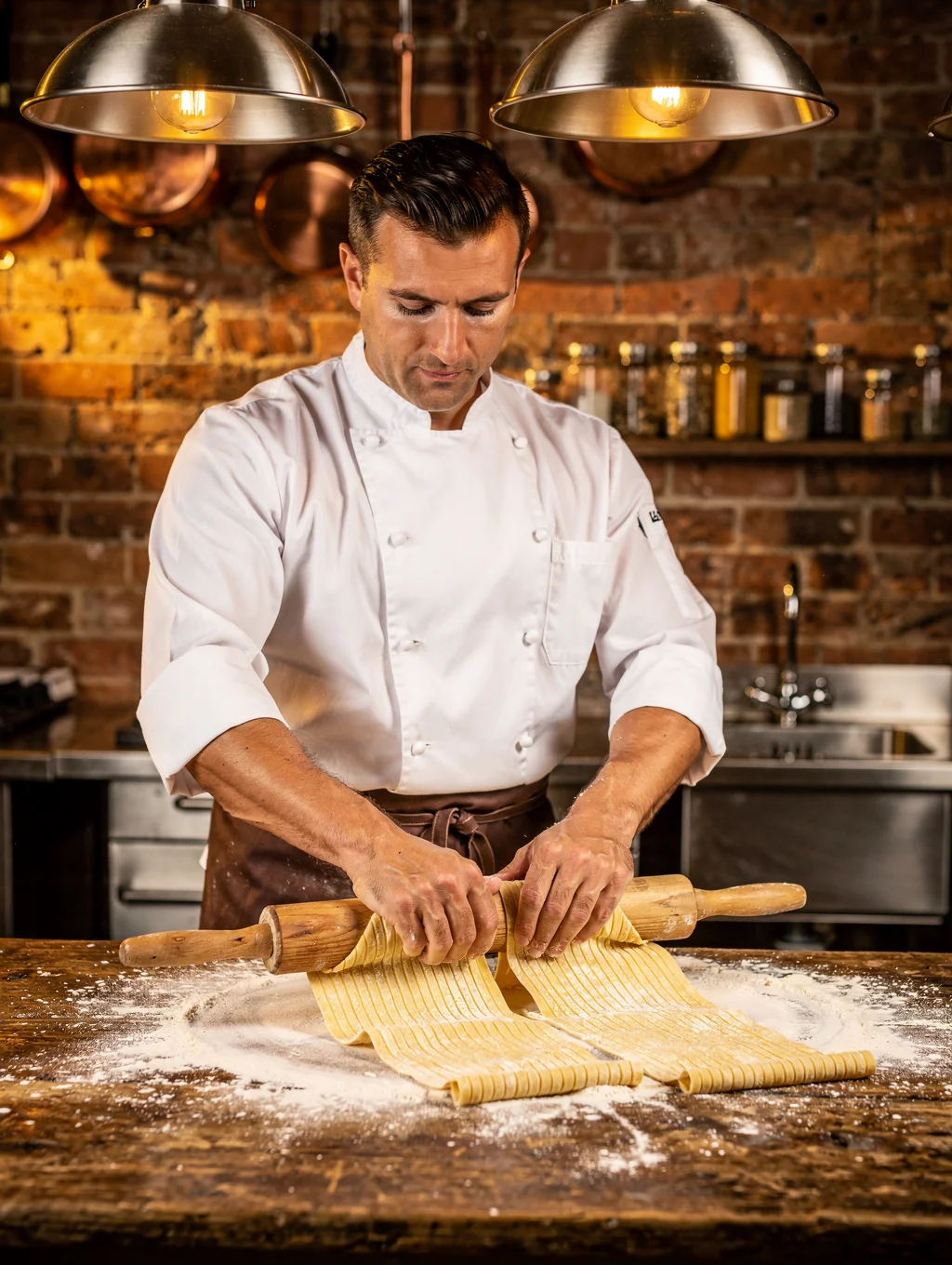 Executive chef preparing seasonal pasta in our open kitchen