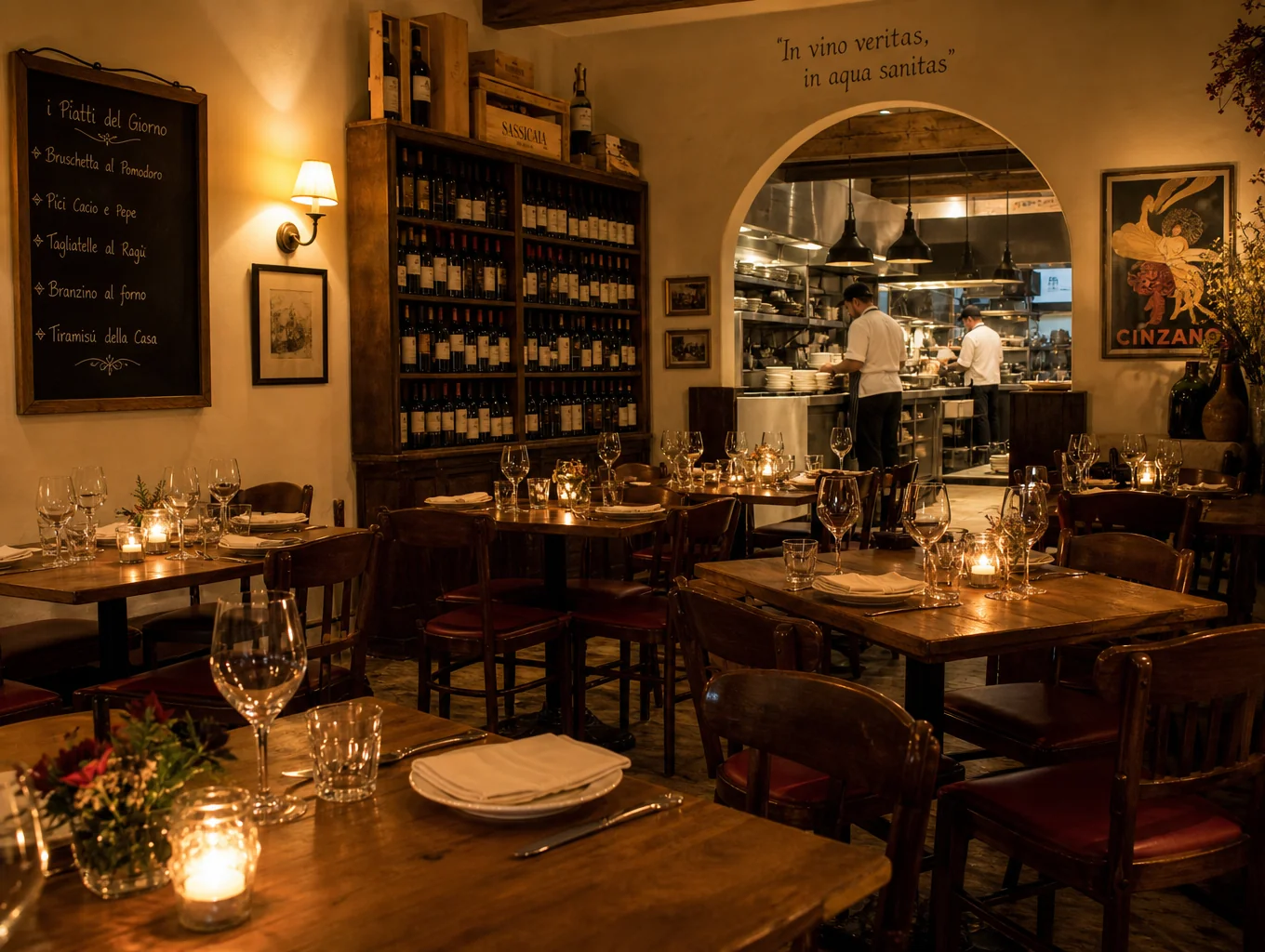 Cozy dining room atmosphere with warm lighting