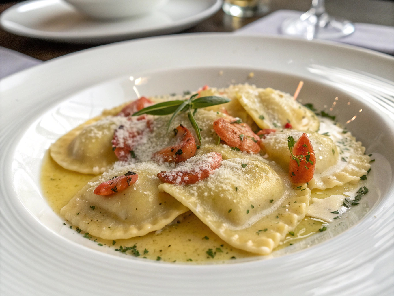 Lobster ravioli in a saffron reduction