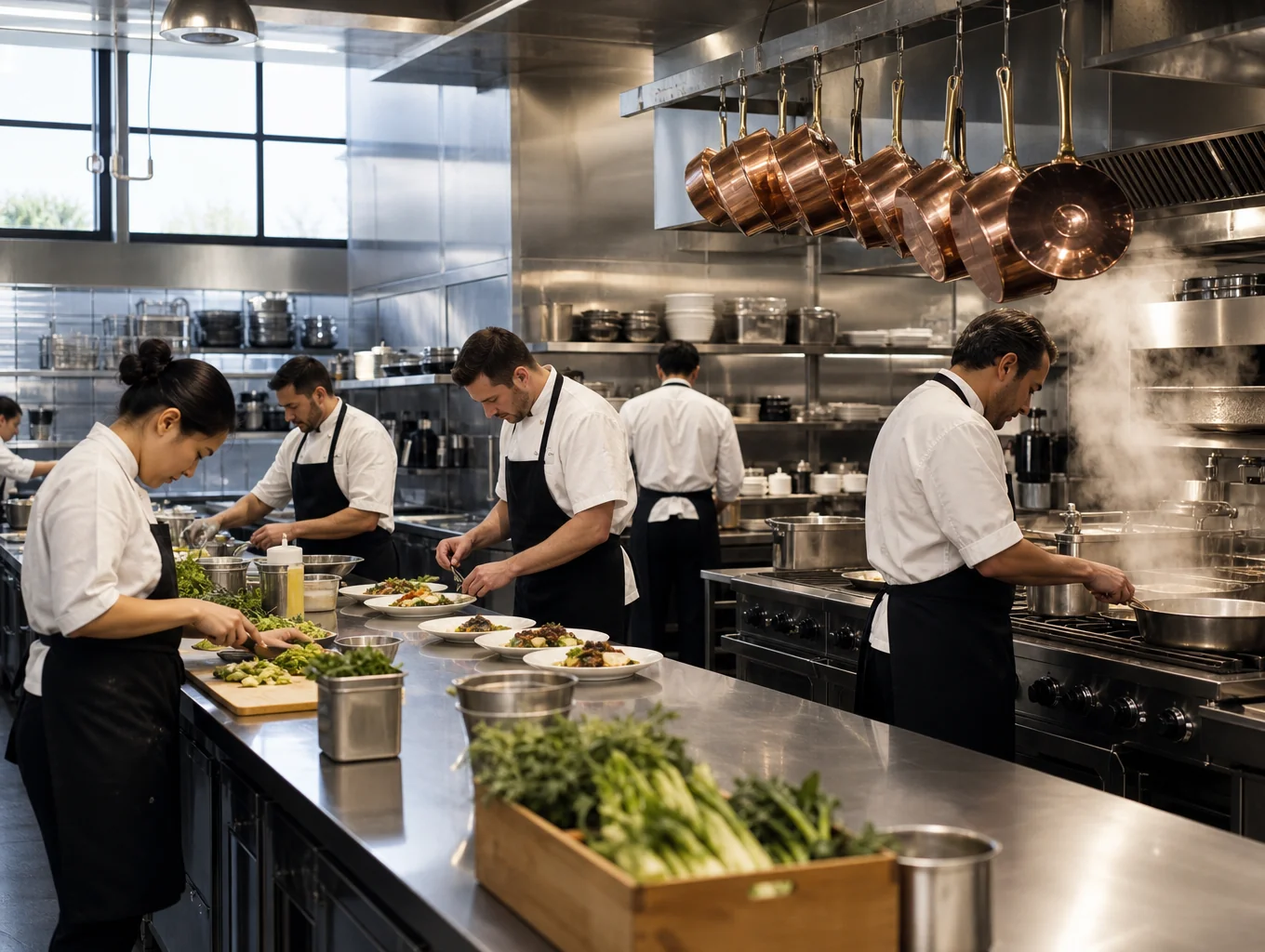 Chefs working in the open kitchen at TAVOLA