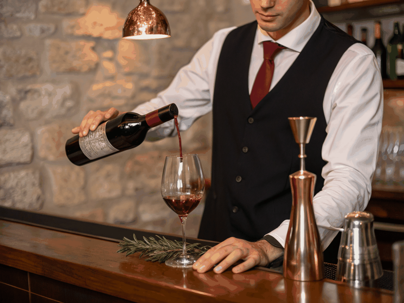 Sommelier Alessandro Valli pouring a glass of wine