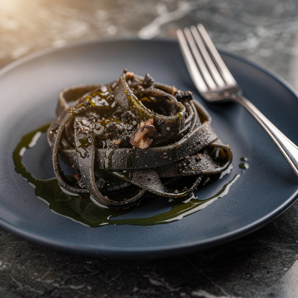 Tagliatelle con crema de trufa y setas