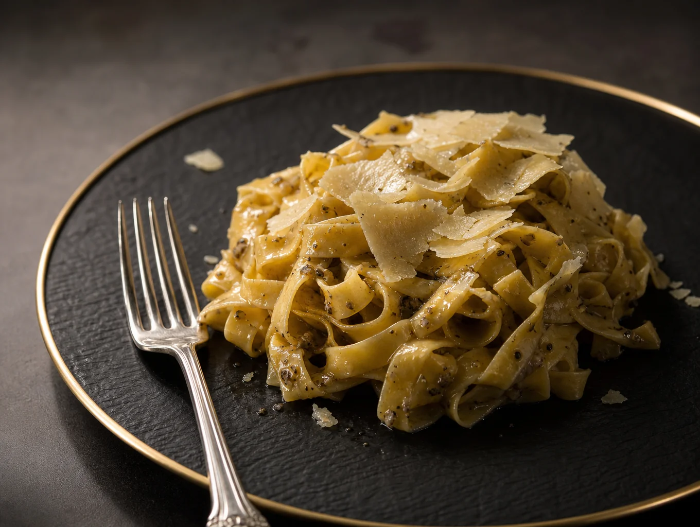 Hand-rolled tagliatelle with shaved black truffles